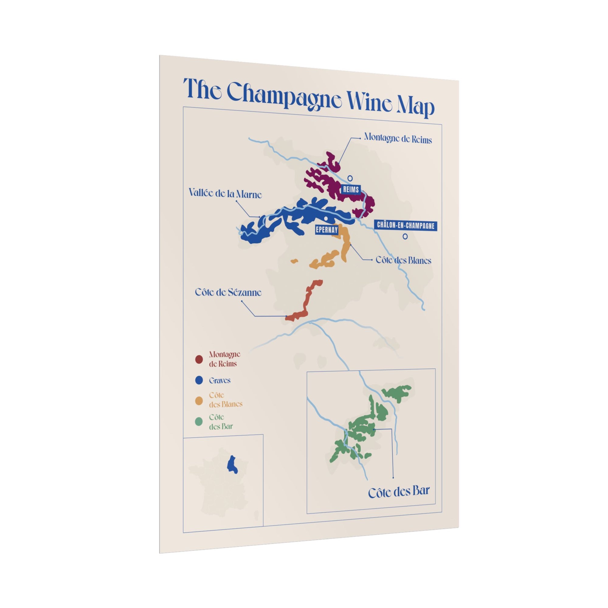 Champagne Wine Map — Rolled Poster (12 x 16)