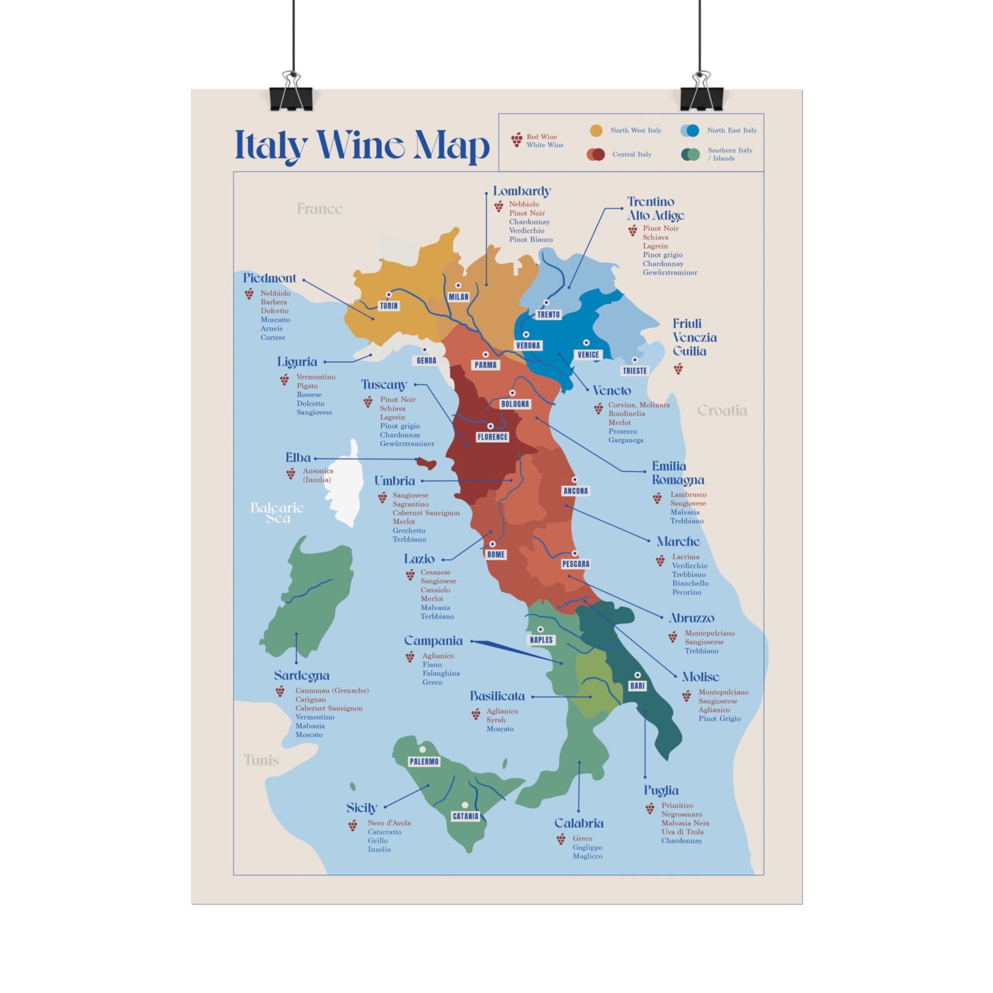 Italy Wine Map — Rolled Poster (12 x 16)