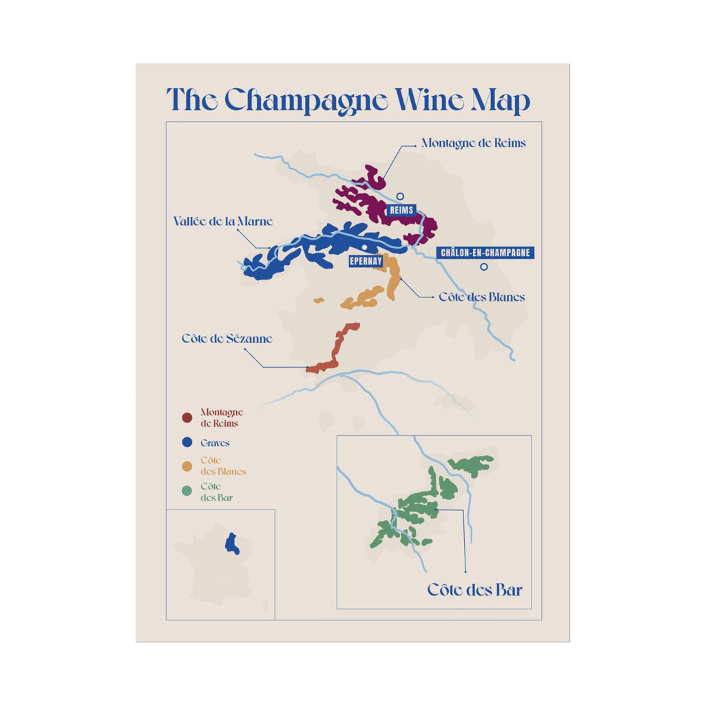 Champagne Wine Map — Rolled Poster (12 x 16)