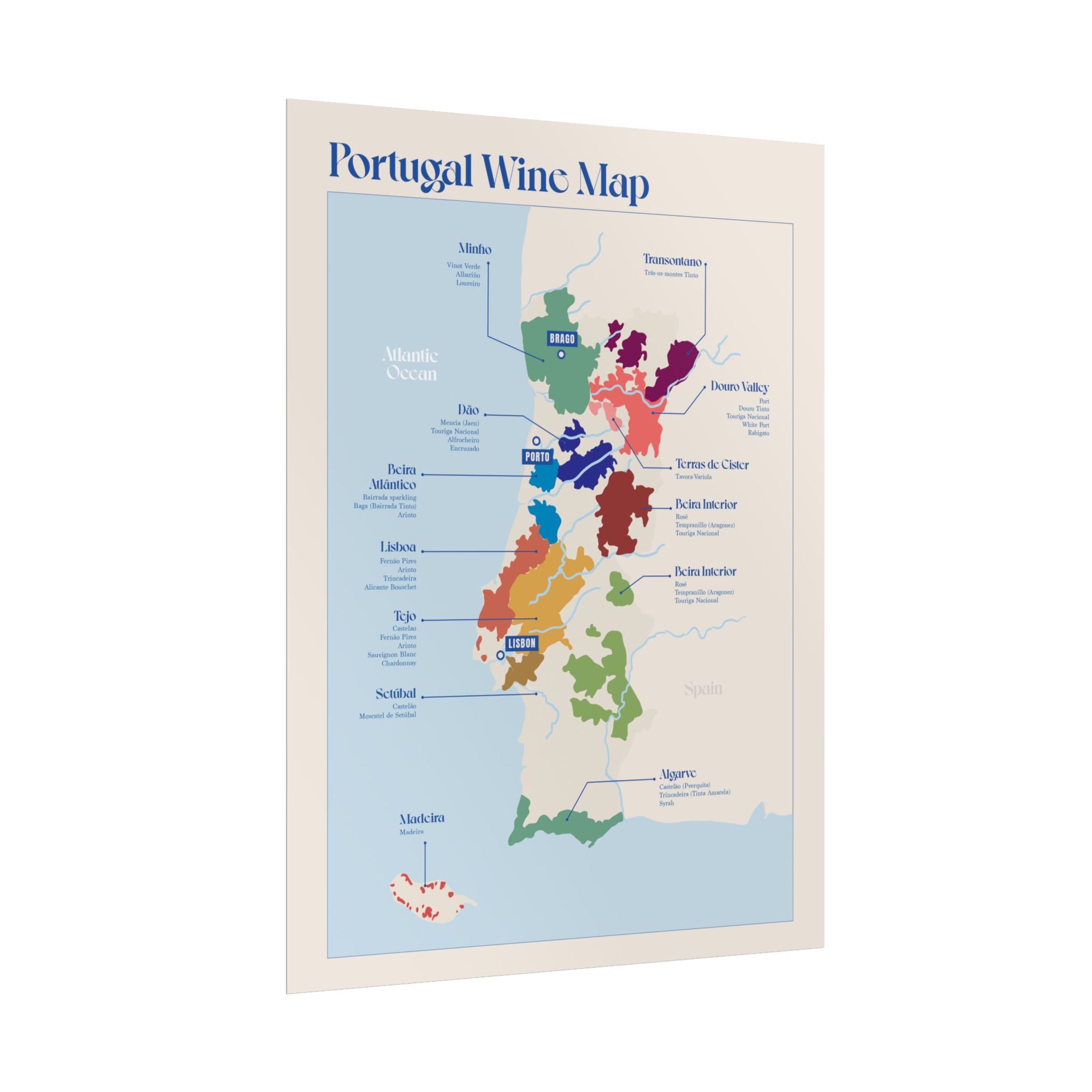 Portugal Wine Map — Rolled Poster (12 x 16)
