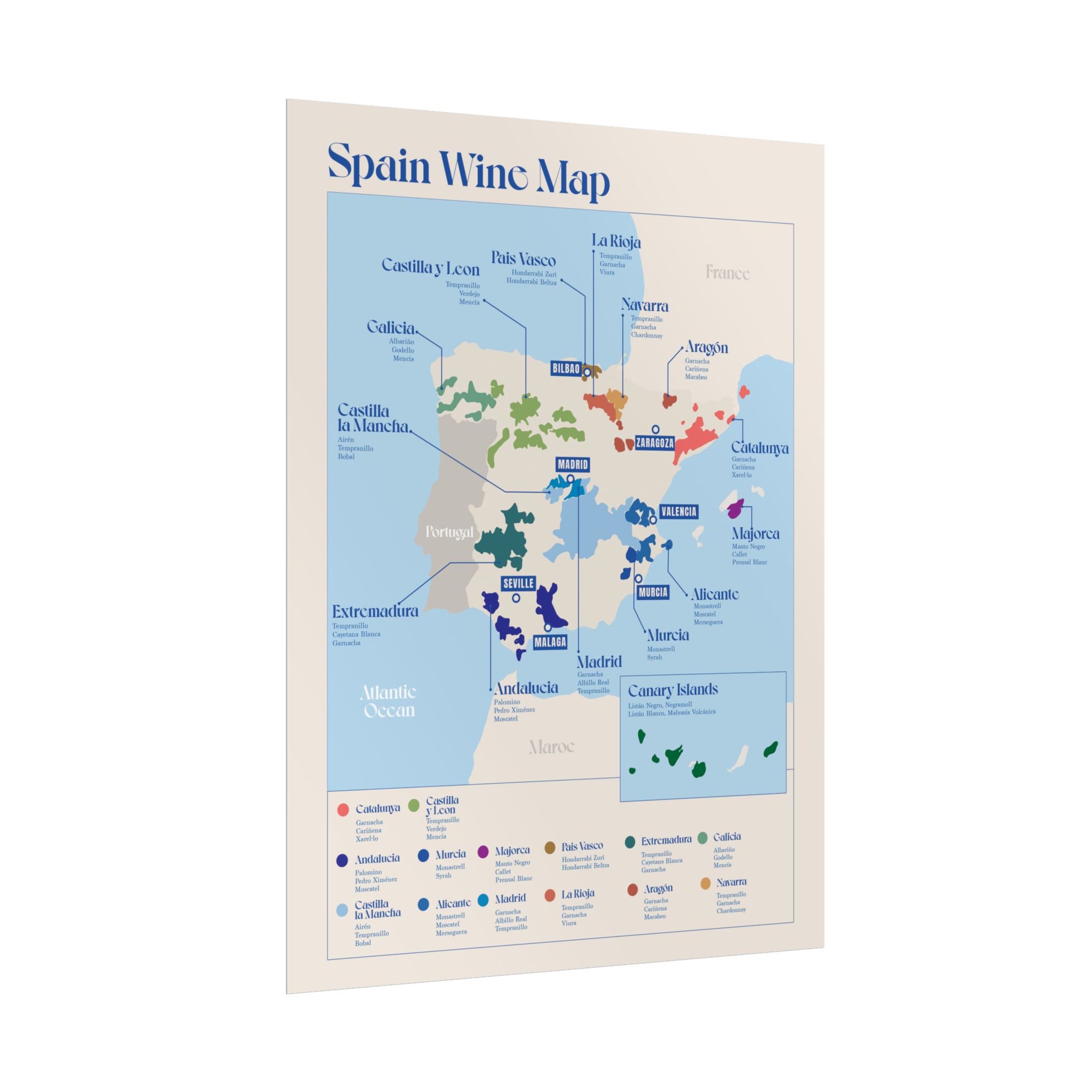 Spain Wine Map — Rolled Poster (12 x 16)