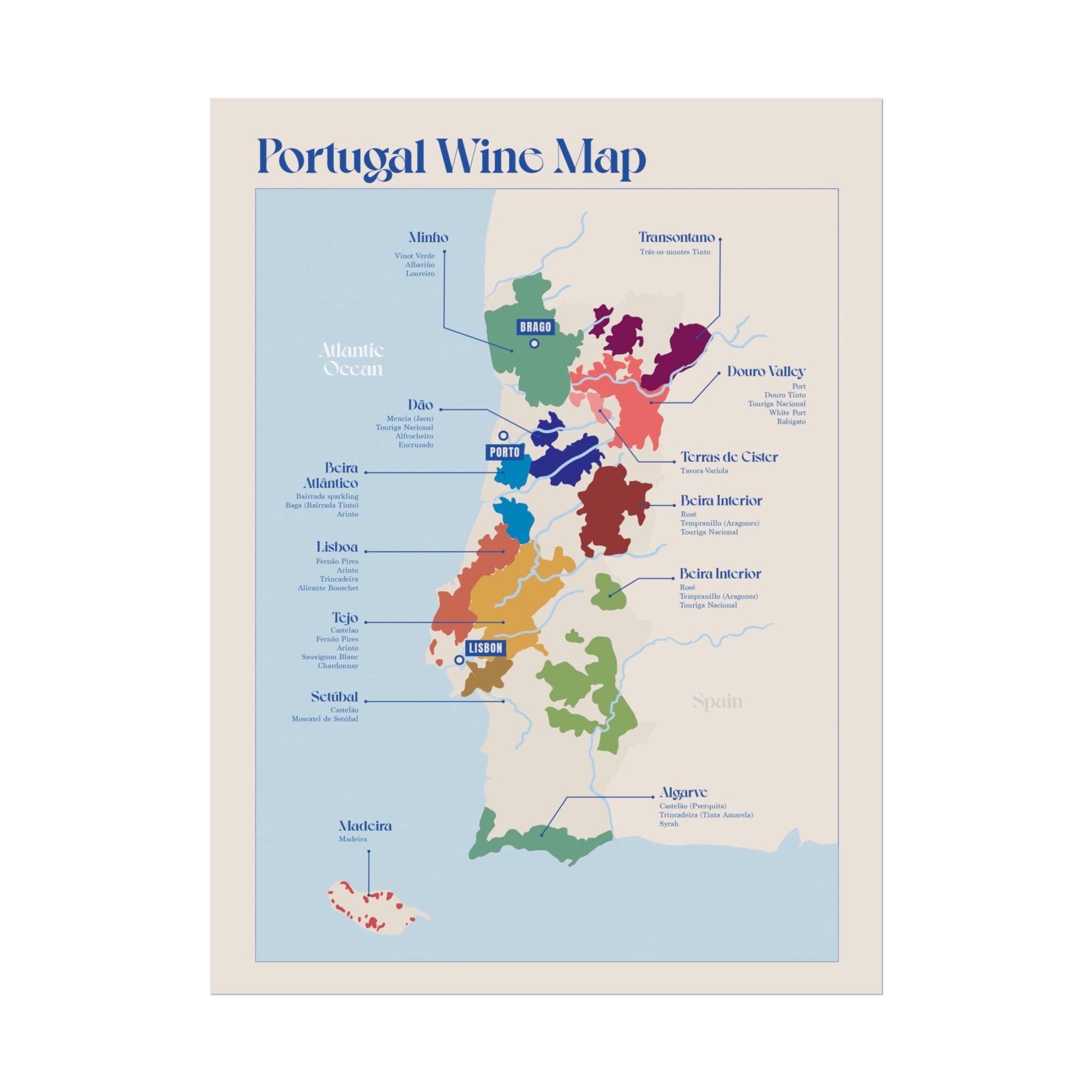 Portugal Wine Map — Rolled Poster (12 x 16)