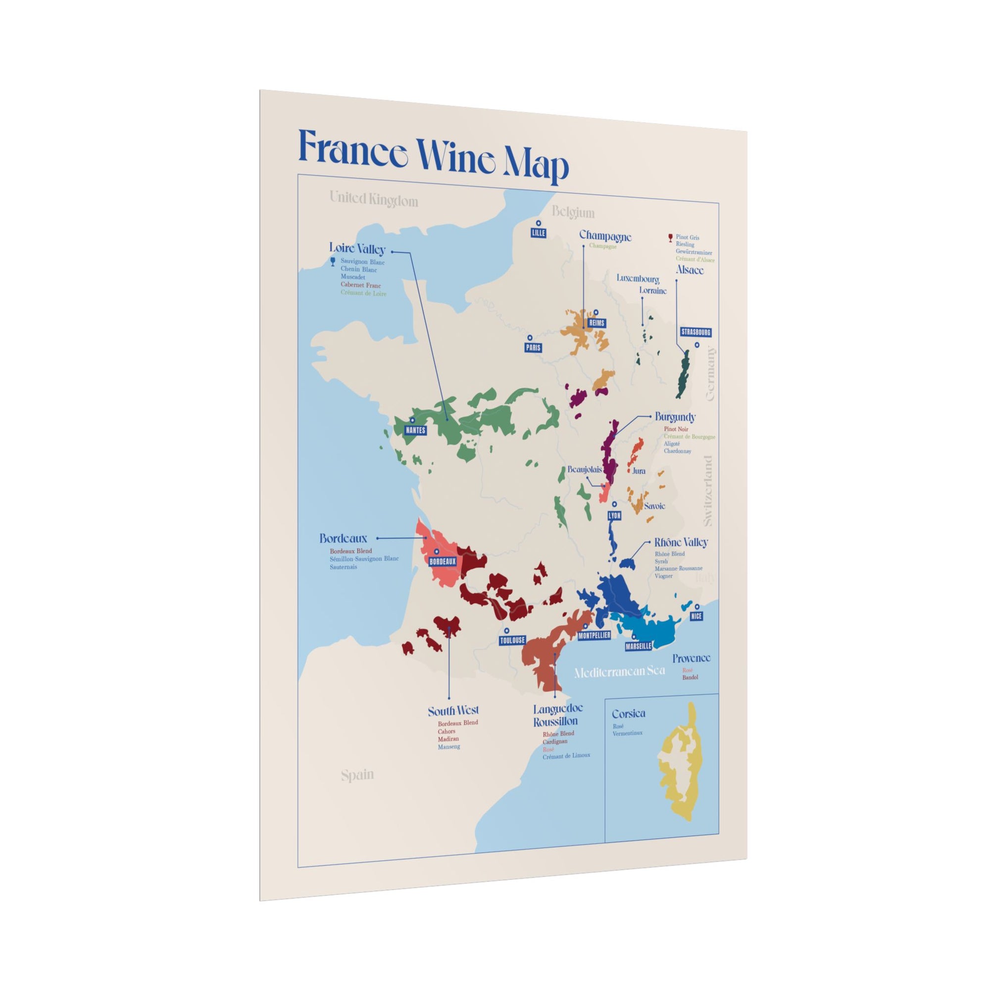 France Wine Map — Rolled Poster (12 x 16)