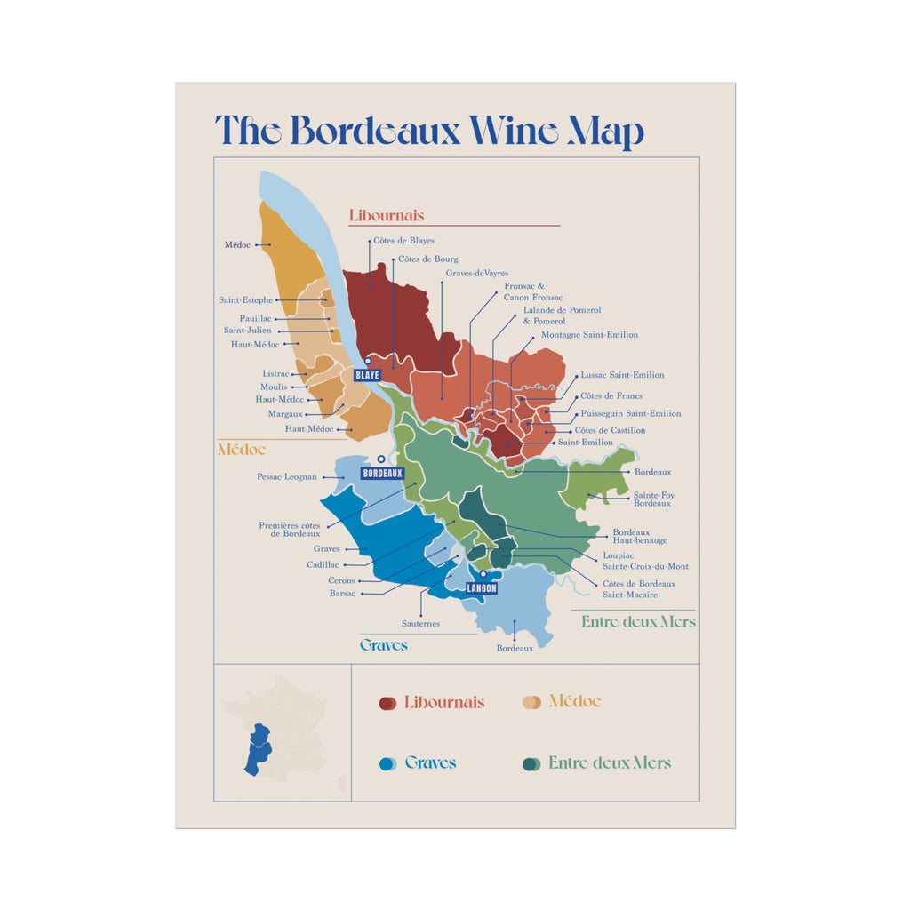 Bordeaux Wine Map — Rolled Poster (12 x 16)