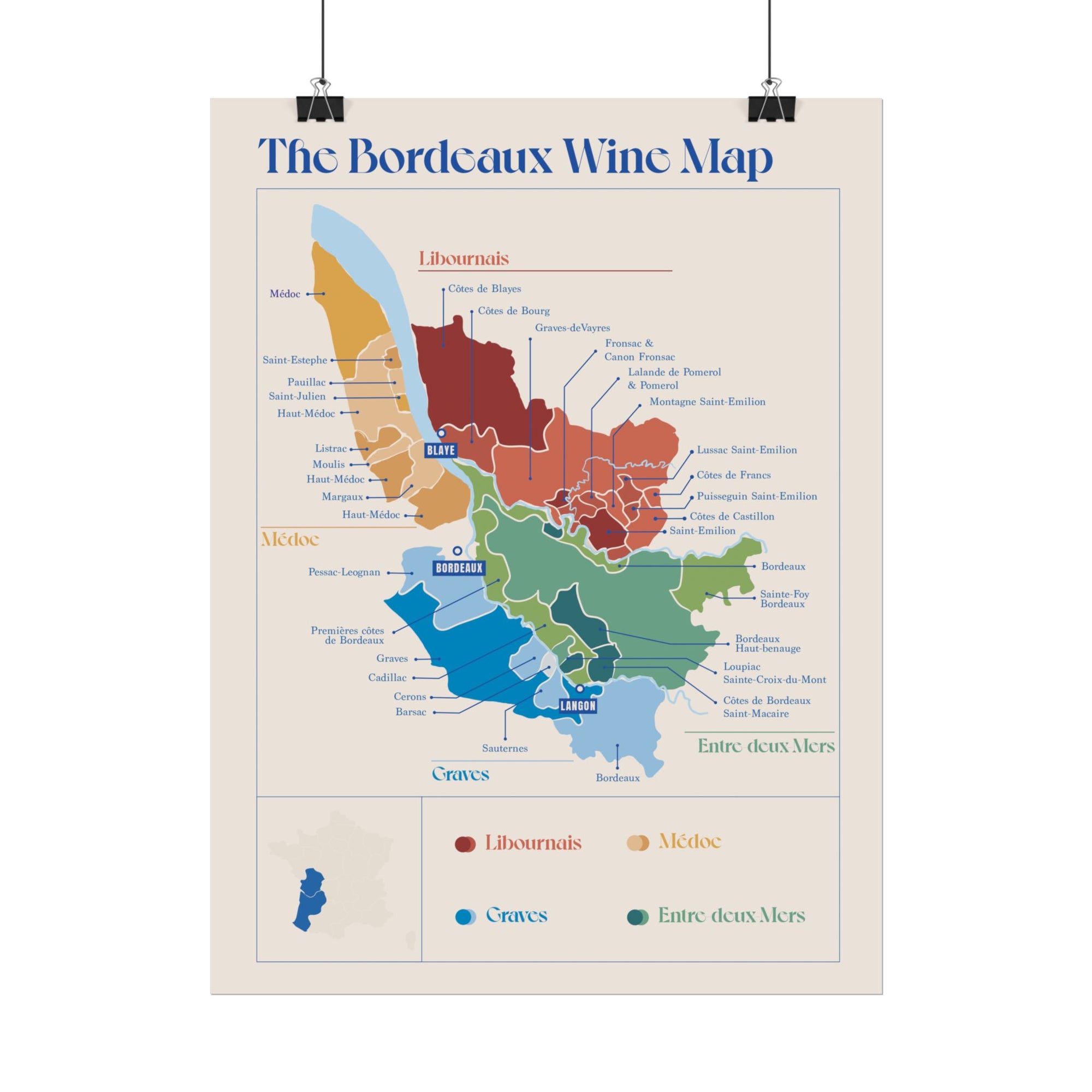 Bordeaux Wine Map — Rolled Poster (12 x 16)