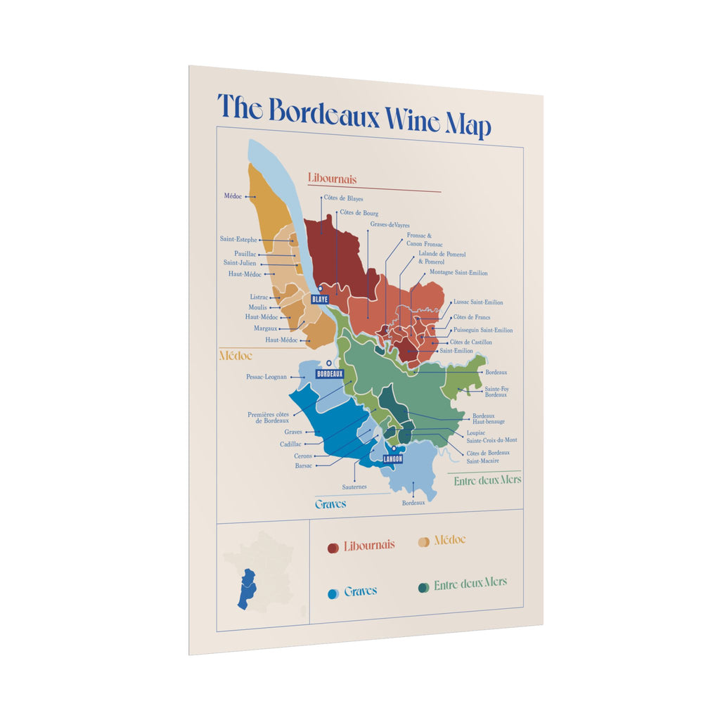 Bordeaux Wine Map — Rolled Poster (12 x 16)