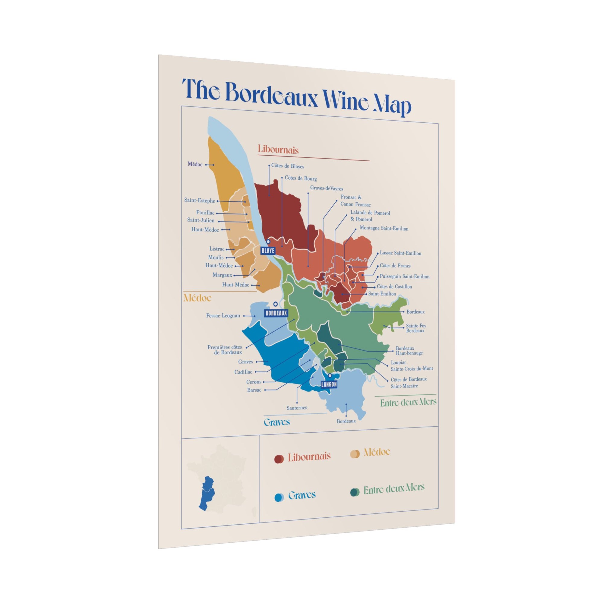 Bordeaux Wine Map — Rolled Poster (12 x 16)