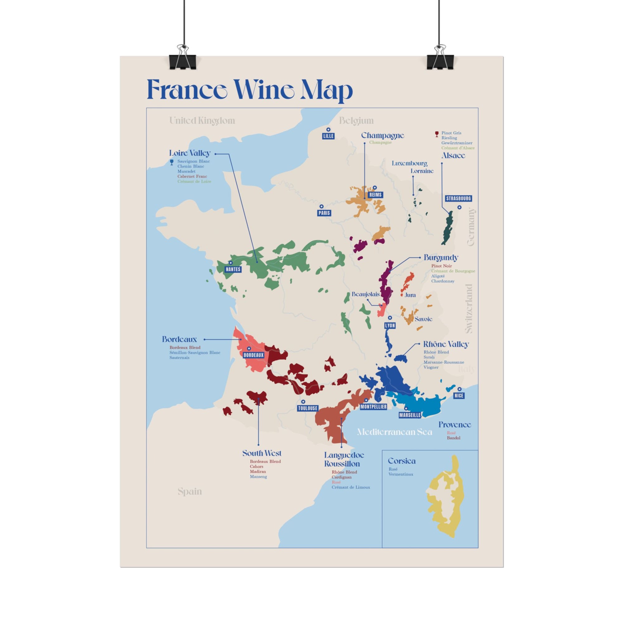 France Wine Map — Rolled Poster (12 x 16)