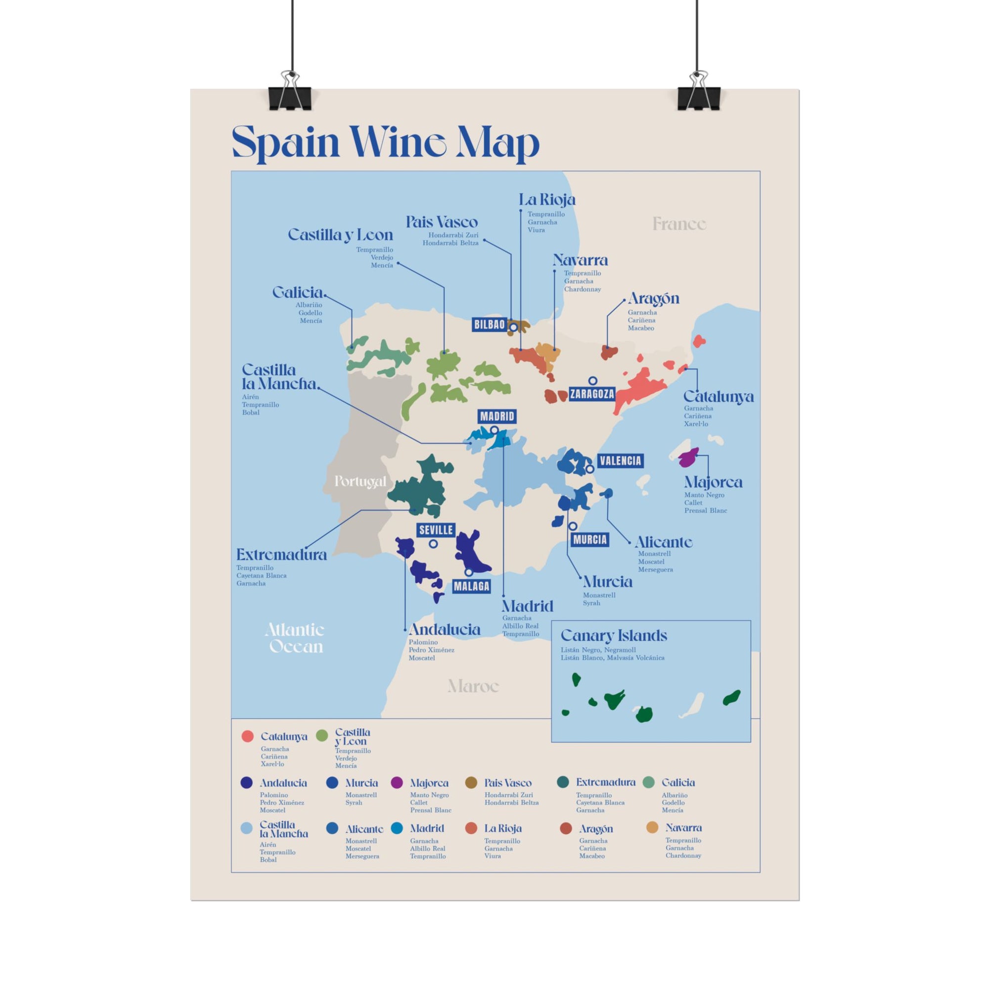 Spain Wine Map — Rolled Poster (12 x 16)